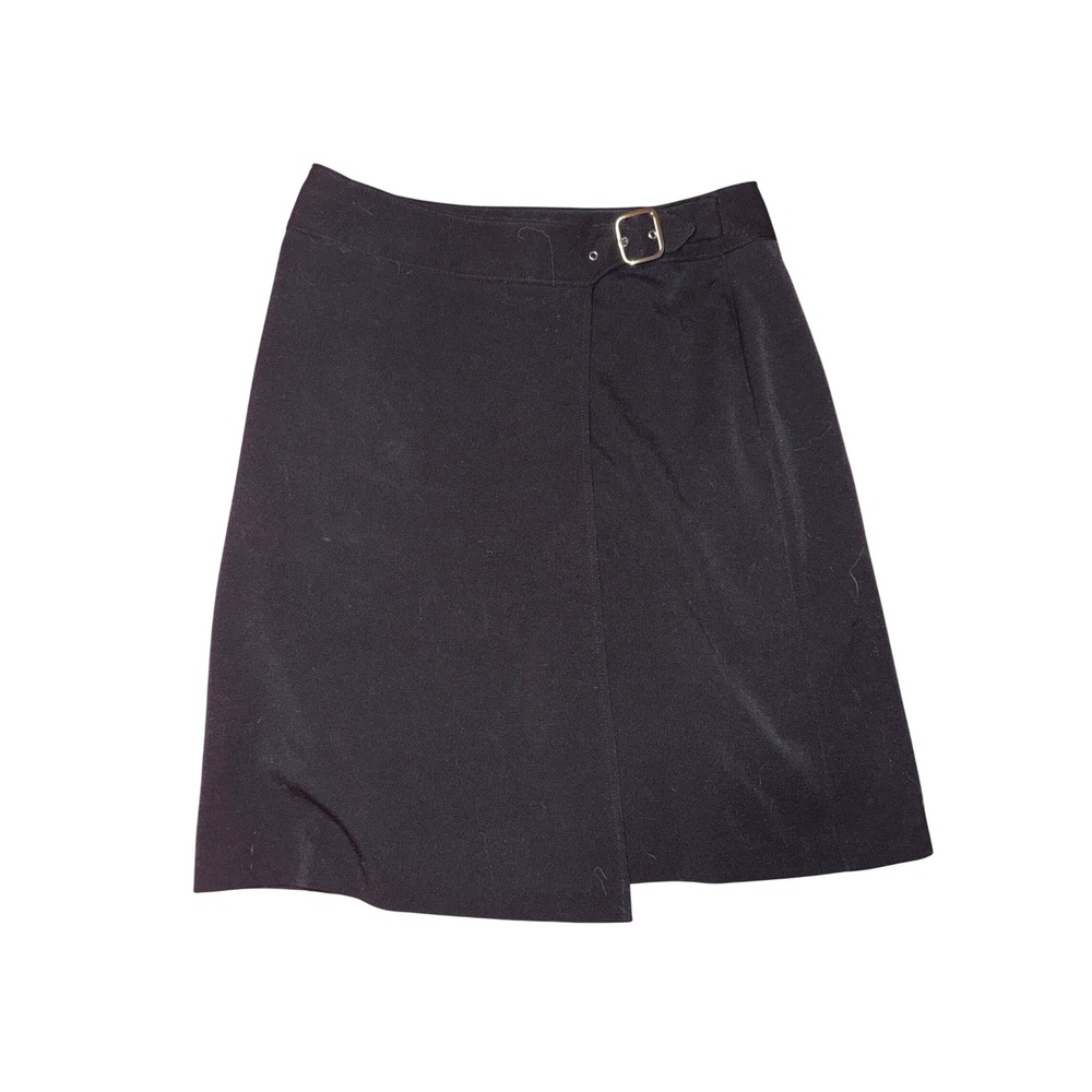 Briggs Petite Womens Black Wrap Skirt Buckle Side Career A-Line Size 8P